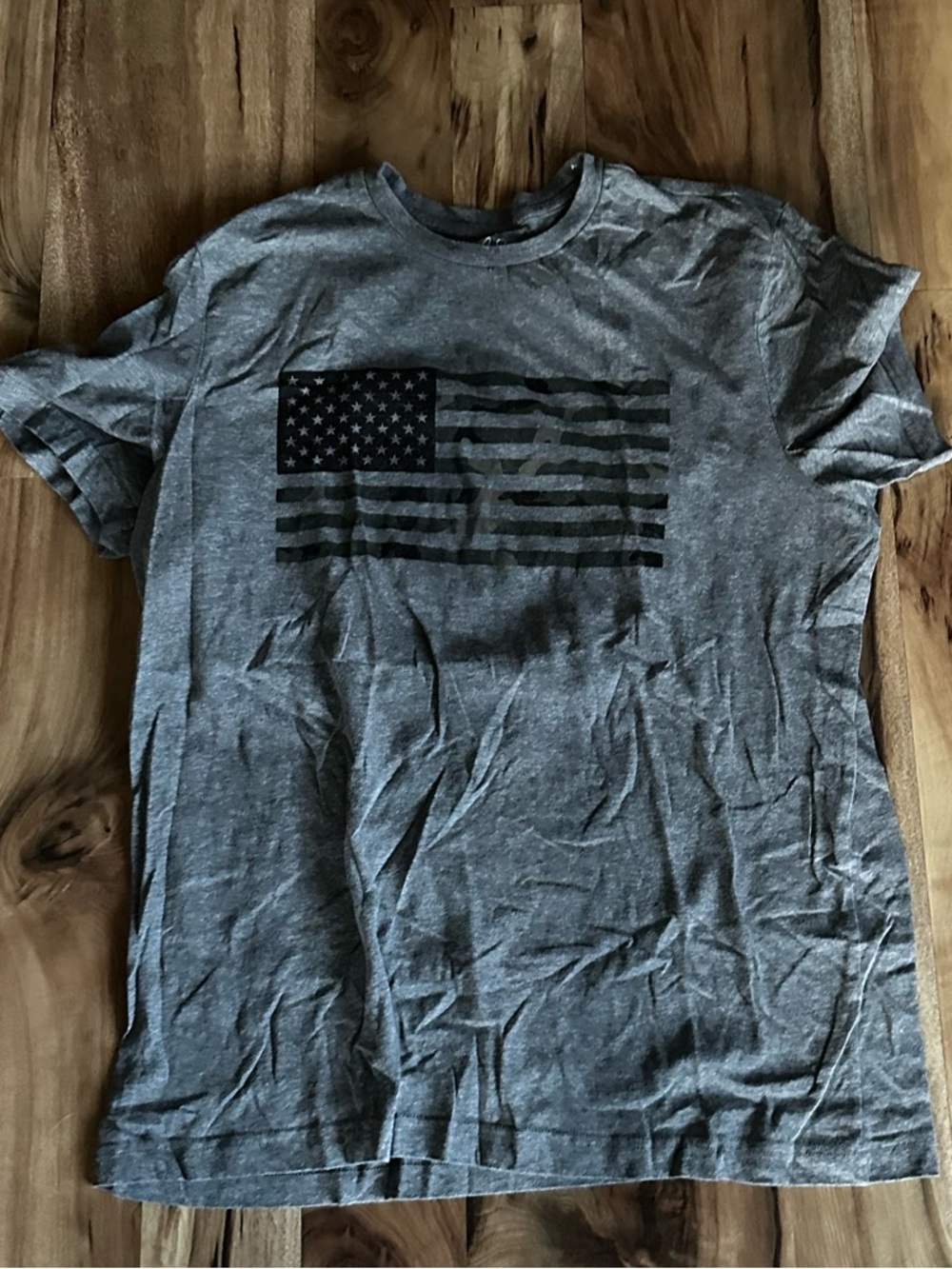 City Streets Gray Tee with Black American Flag Graphic